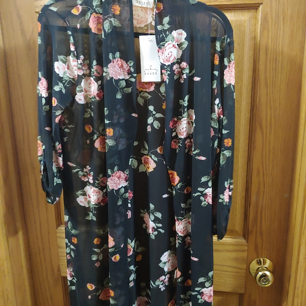 Long floral knit cardigan